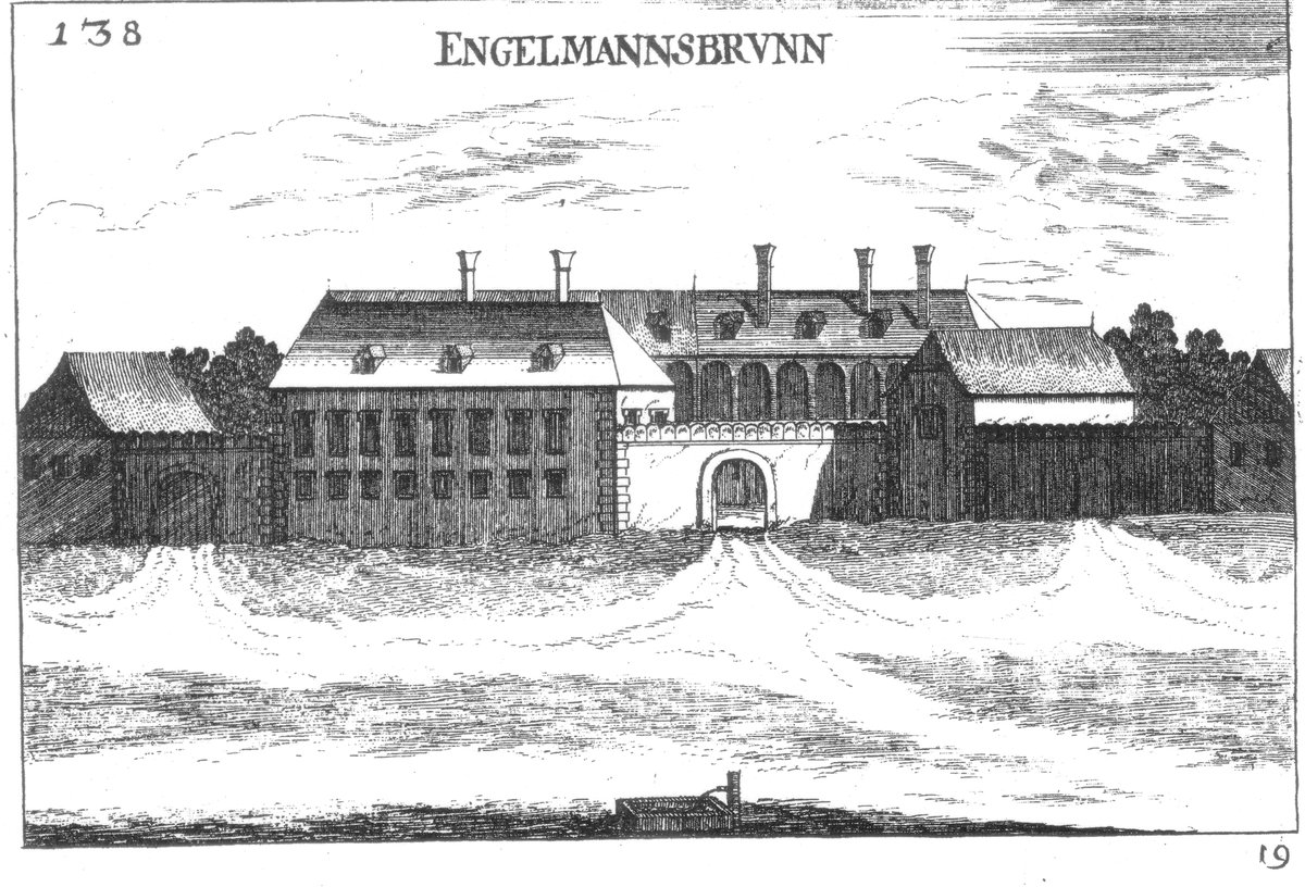 Ein Kupferstich von Georg Matth&#228;us Vischer ist die einzige Darstellung vom Schloss von Engelmannsbrunn, das 1740 abgerissen wurde.
